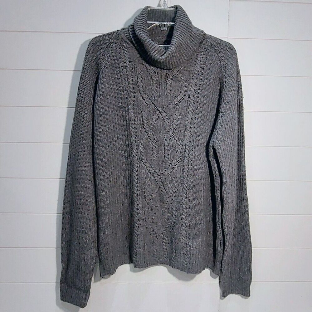 Crossley Women's Large Angora Cashmere Blend Cable Knit Sweater Gray Italian